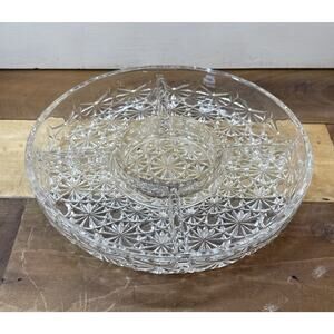 VTG ANCHOR HOCKING Lead Crystal 10” divided serving tray with center small bowl